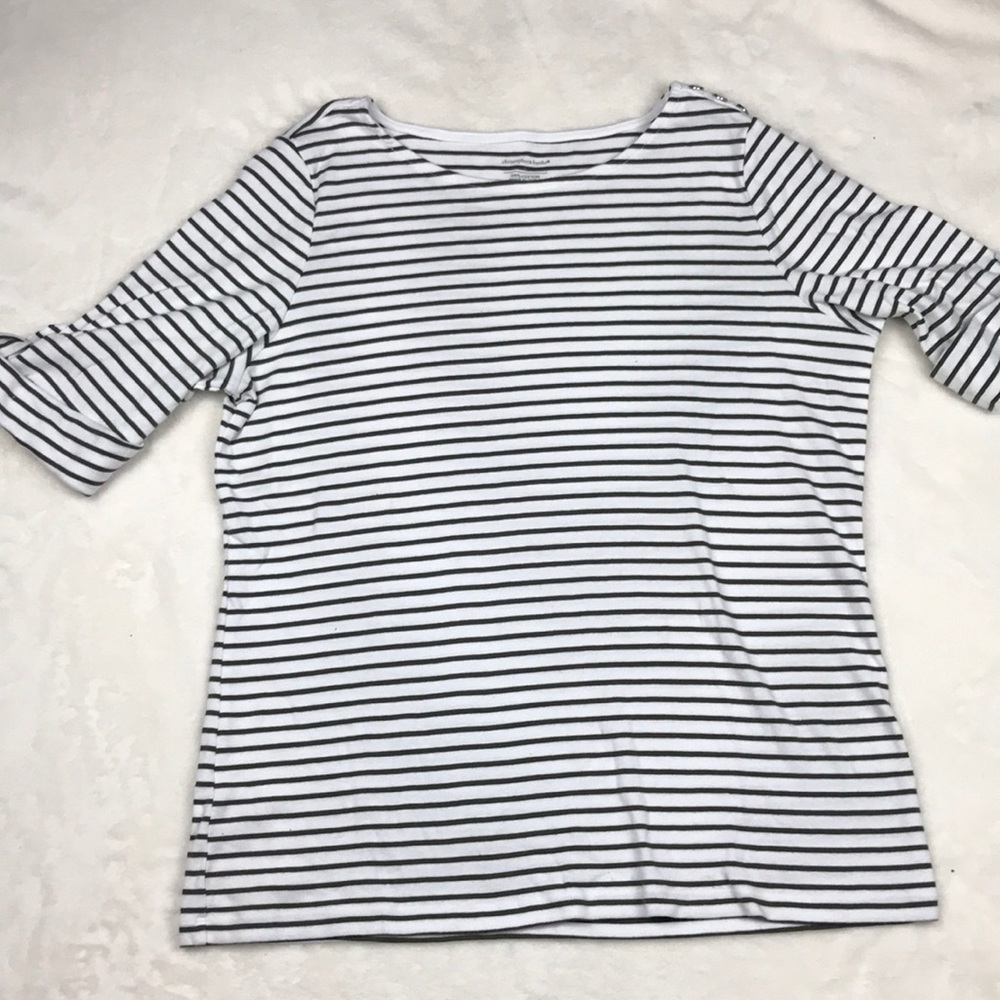 Olive stripe T-shirt with Elbow length sleeves